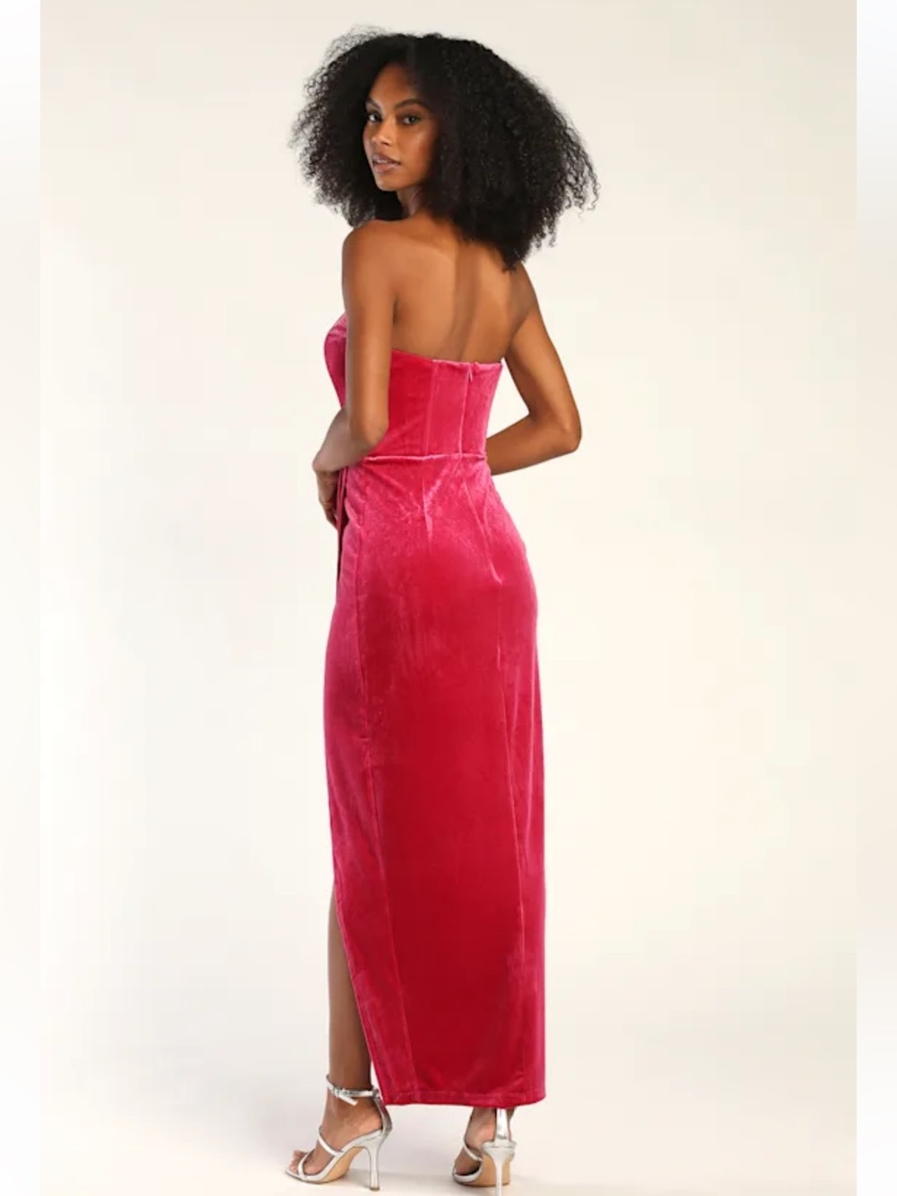 NWOT Lulus My Dream Come True Pink Velvet Strapless Maxi Dress - Picture 4 of 15